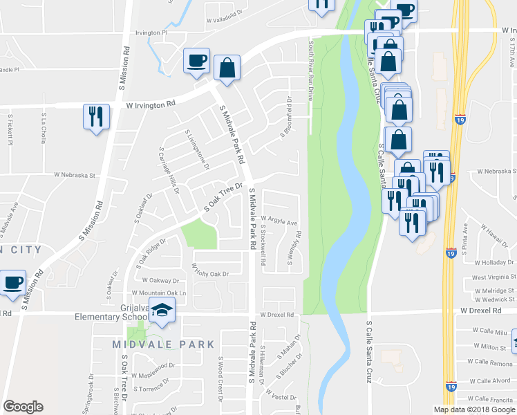 map of restaurants, bars, coffee shops, grocery stores, and more near 5394 South Stockwell Road in Tucson