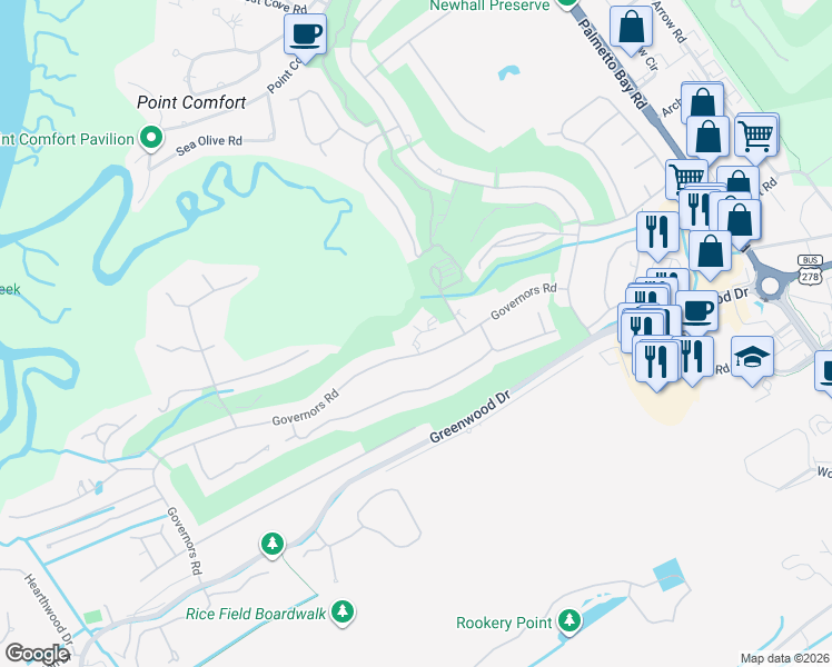 map of restaurants, bars, coffee shops, grocery stores, and more near 2835 Residents Club in Hilton Head Island