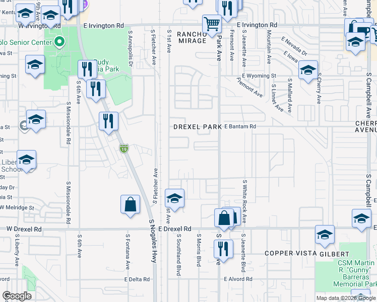 map of restaurants, bars, coffee shops, grocery stores, and more near 761 East Oregon Street in Tucson