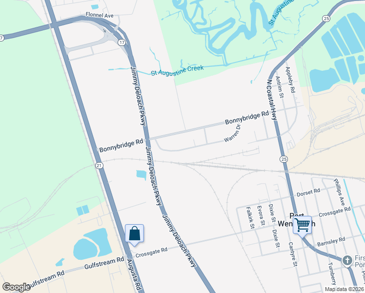 map of restaurants, bars, coffee shops, grocery stores, and more near 43 Warren Drive in Savannah