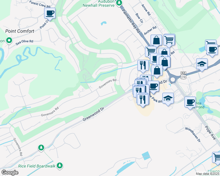 map of restaurants, bars, coffee shops, grocery stores, and more near 37 Wood Duck Court in Hilton Head Island