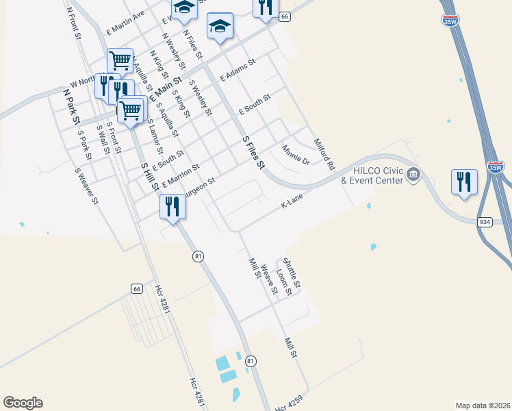 map of restaurants, bars, coffee shops, grocery stores, and more near 501 K-Lane in Itasca