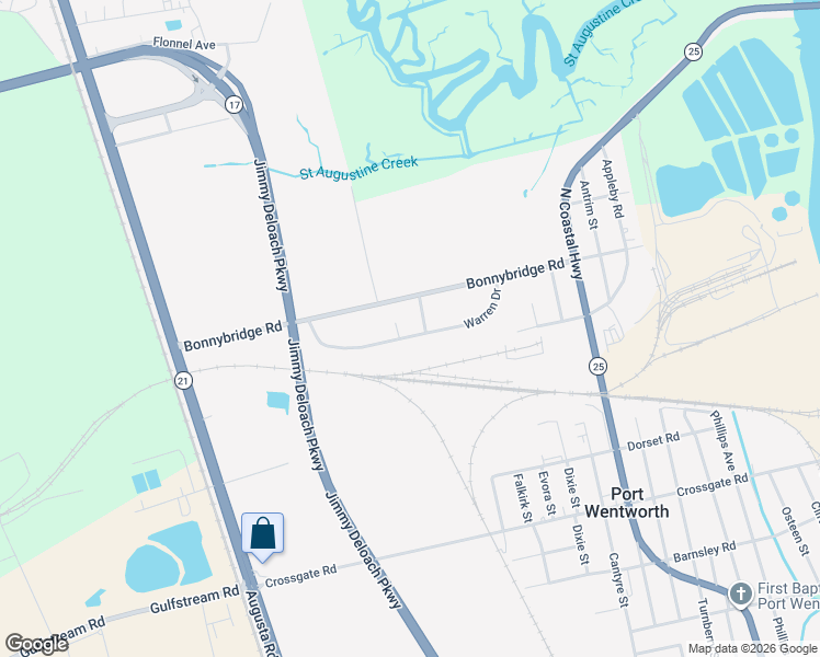 map of restaurants, bars, coffee shops, grocery stores, and more near 31 Warren Drive in Savannah