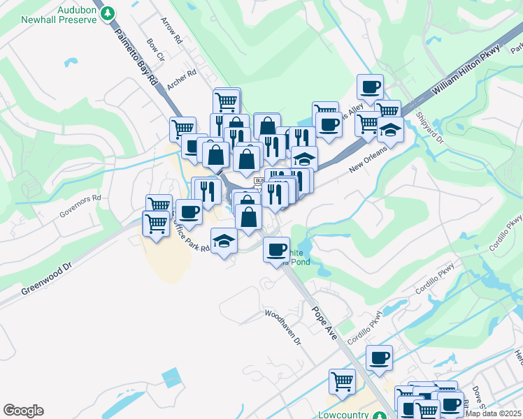 map of restaurants, bars, coffee shops, grocery stores, and more near 2 Corpus Christi in Hilton Head Island