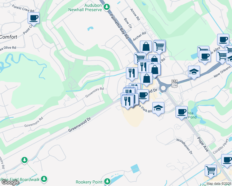 map of restaurants, bars, coffee shops, grocery stores, and more near 8 Acorn Lane in Hilton Head Island