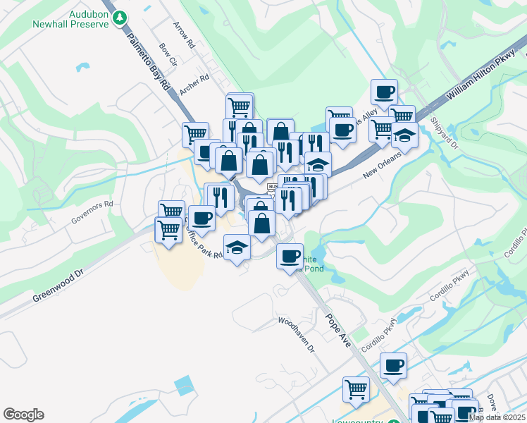 map of restaurants, bars, coffee shops, grocery stores, and more near 2 Corpus Christi in Hilton Head Island