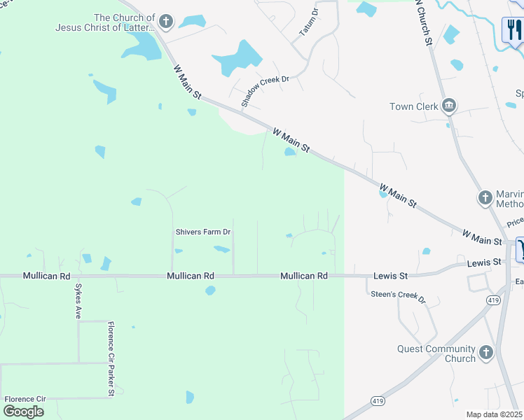 map of restaurants, bars, coffee shops, grocery stores, and more near 116 Mullican Cove in Florence