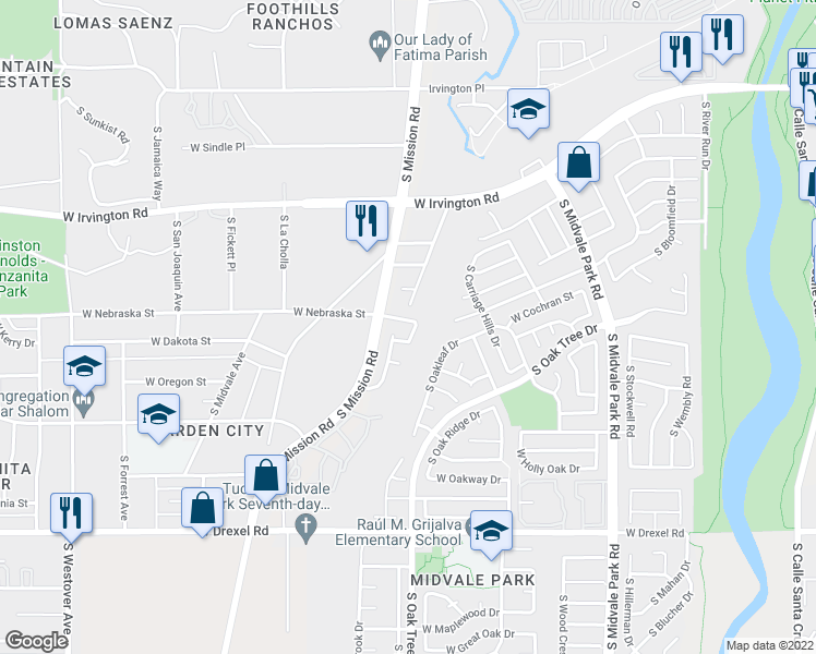 map of restaurants, bars, coffee shops, grocery stores, and more near 1929 West Calle Lado Al Rio in Tucson