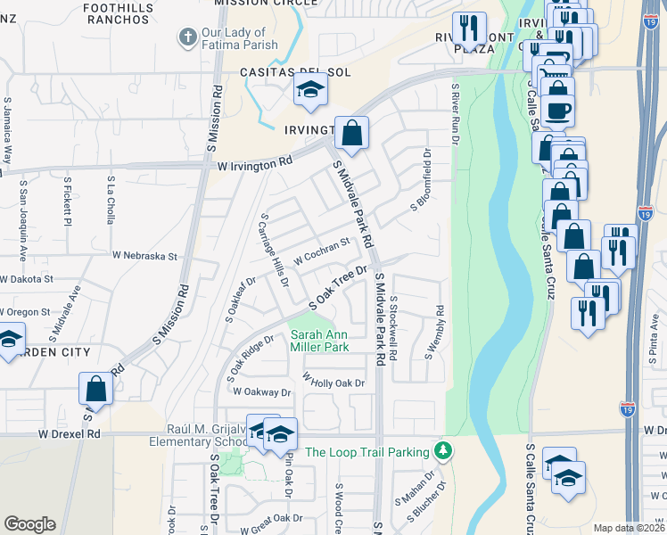 map of restaurants, bars, coffee shops, grocery stores, and more near 1655 Twin Ridge Road in Tucson
