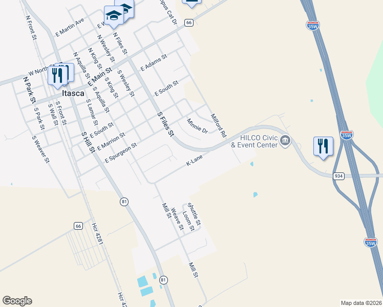 map of restaurants, bars, coffee shops, grocery stores, and more near 616 South Files Street in Itasca