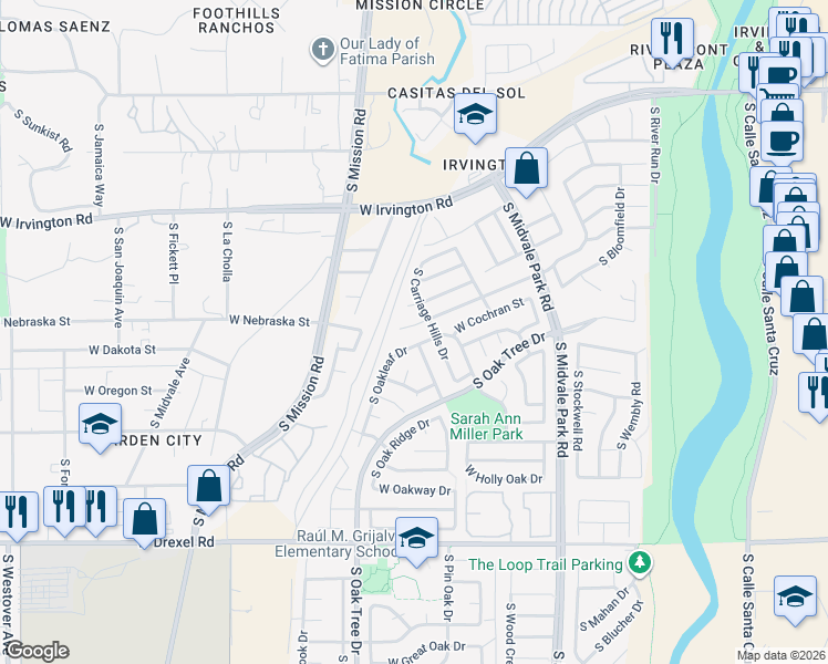 map of restaurants, bars, coffee shops, grocery stores, and more near 1801 W Deacon Dr in Tucson