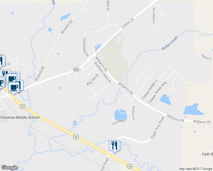 map of restaurants, bars, coffee shops, grocery stores, and more near 500 Acorn Place in Florence