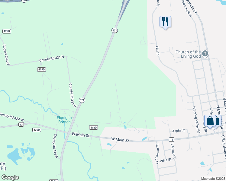 map of restaurants, bars, coffee shops, grocery stores, and more near 700 County Road 418D in Henderson