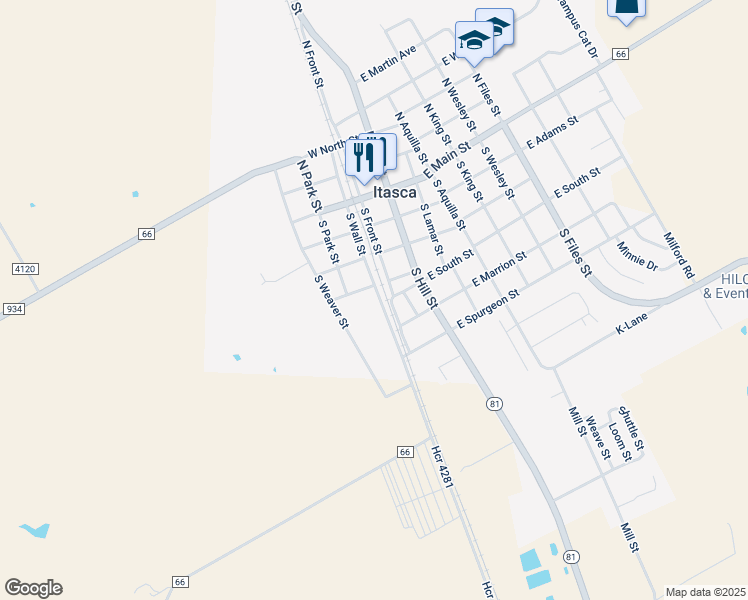map of restaurants, bars, coffee shops, grocery stores, and more near 404 South Wall Street in Itasca
