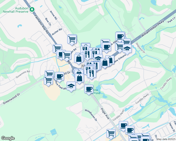 map of restaurants, bars, coffee shops, grocery stores, and more near 1035 William Hilton Parkway in Hilton Head Island
