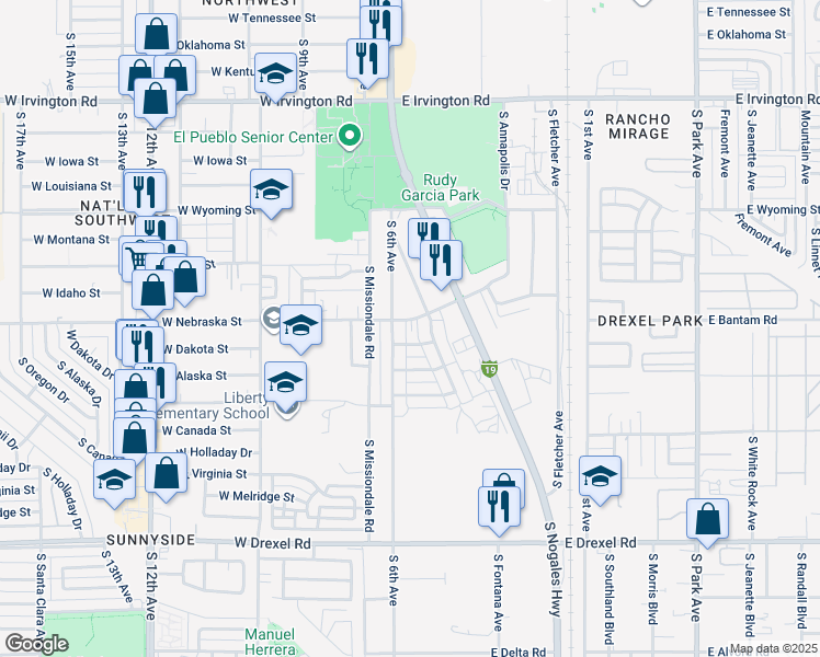 map of restaurants, bars, coffee shops, grocery stores, and more near 5322 South Champion Stravenue in Tucson