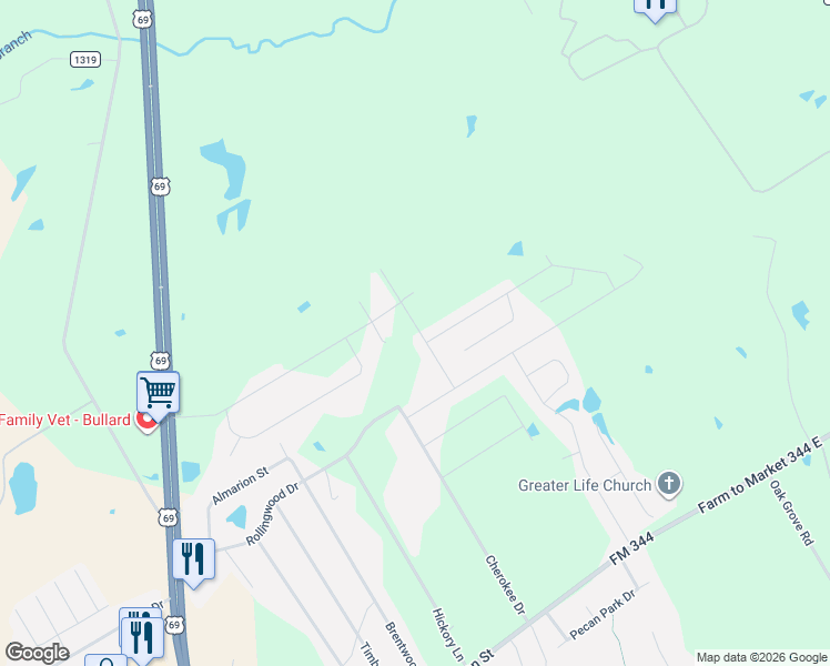map of restaurants, bars, coffee shops, grocery stores, and more near 143 Kingston Crossing in Bullard