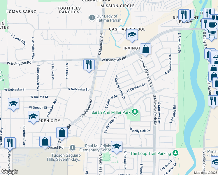 map of restaurants, bars, coffee shops, grocery stores, and more near 5273 South Fox Trot Drive in Tucson