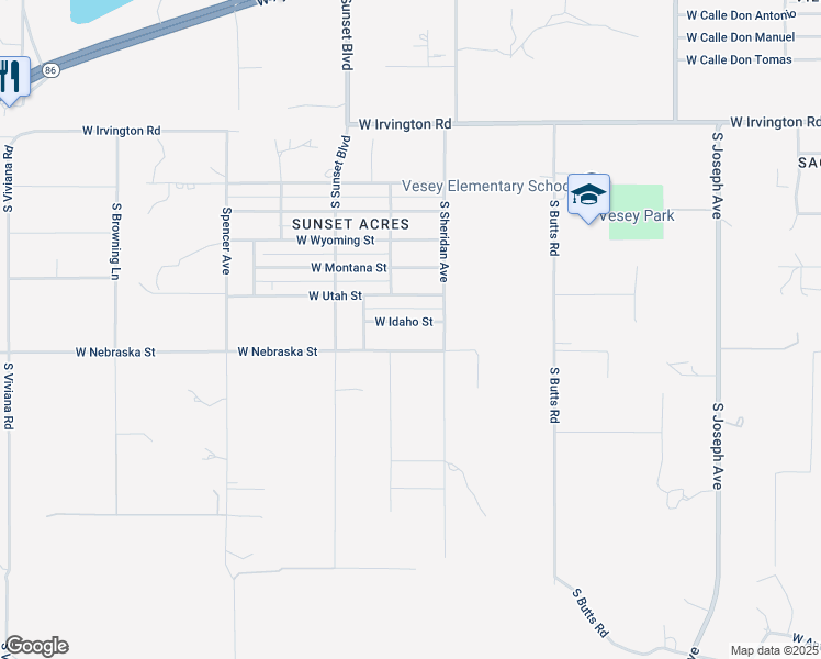 map of restaurants, bars, coffee shops, grocery stores, and more near 5410 West Nebraska Street in Tucson