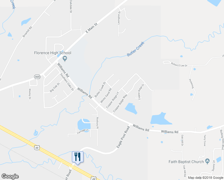 map of restaurants, bars, coffee shops, grocery stores, and more near 312 White Sand Road in Florence