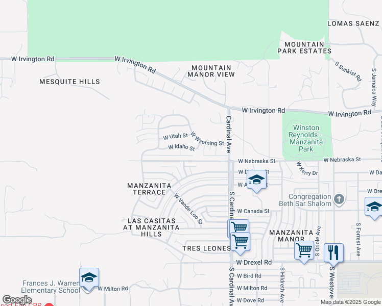 map of restaurants, bars, coffee shops, grocery stores, and more near 3028 West Nebraska Street in Tucson