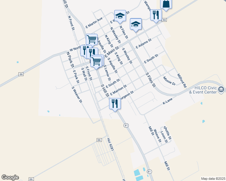 map of restaurants, bars, coffee shops, grocery stores, and more near 120 East Marrion Street in Itasca