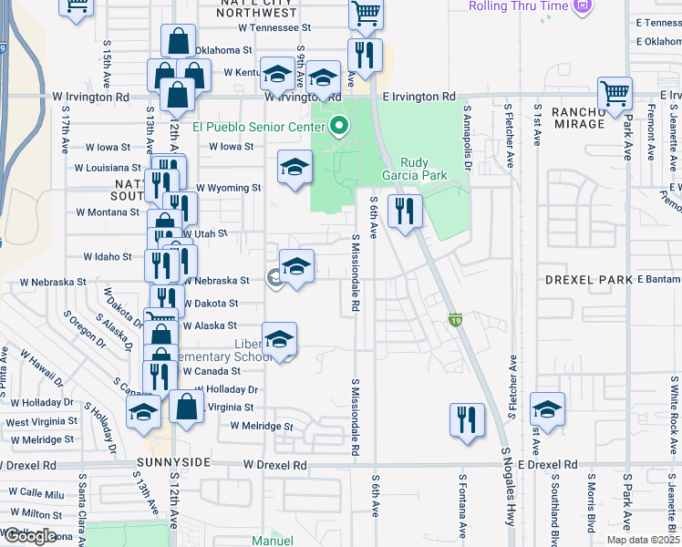 map of restaurants, bars, coffee shops, grocery stores, and more near 5330 Fairland Park Lane in Tucson