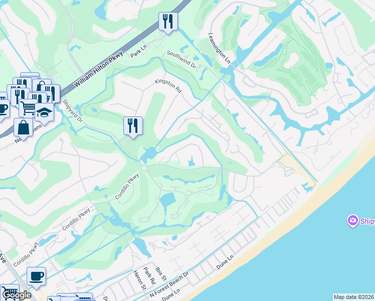 map of restaurants, bars, coffee shops, grocery stores, and more near 35 Kingston Cove in Hilton Head Island