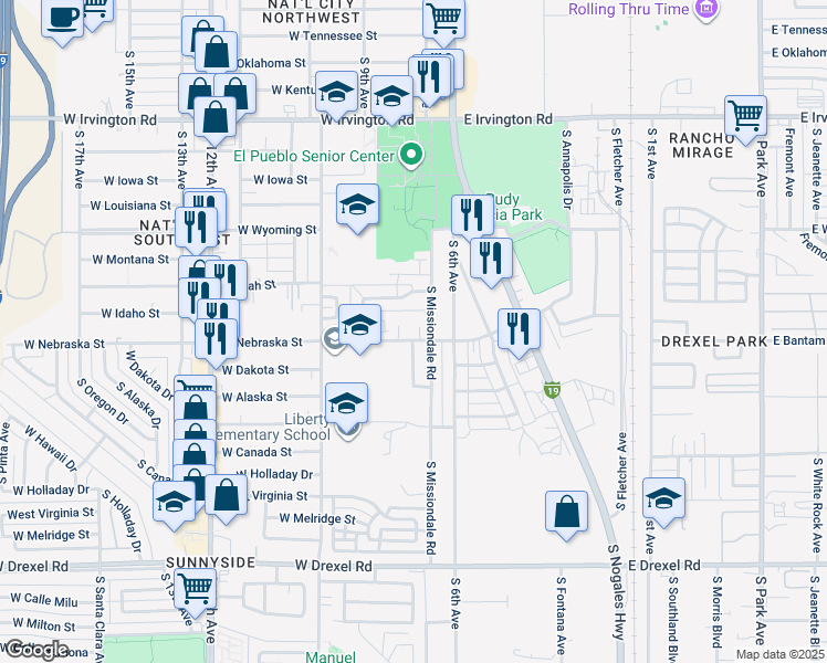 map of restaurants, bars, coffee shops, grocery stores, and more near 133 West Borrego Street in Tucson