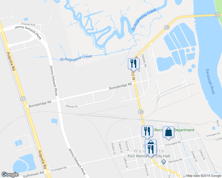 map of restaurants, bars, coffee shops, grocery stores, and more near 711 Highway 30 in Port Wentworth