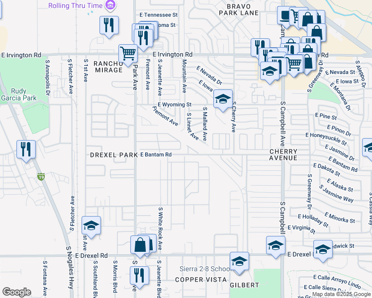 map of restaurants, bars, coffee shops, grocery stores, and more near 5255 South Park Avenue in Tucson