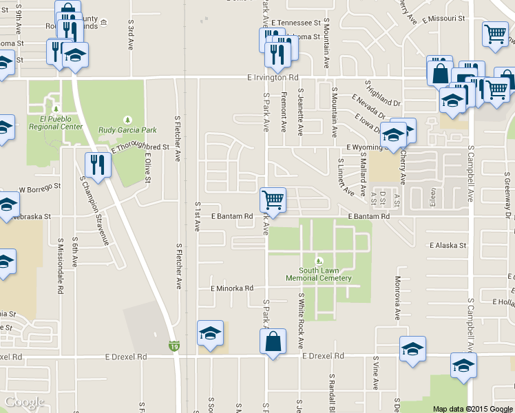 map of restaurants, bars, coffee shops, grocery stores, and more near 954 East Emma Maria Street in Tucson