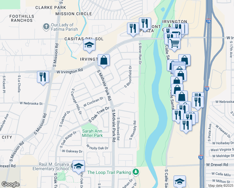 map of restaurants, bars, coffee shops, grocery stores, and more near 5250 South Kappes Drive in Tucson