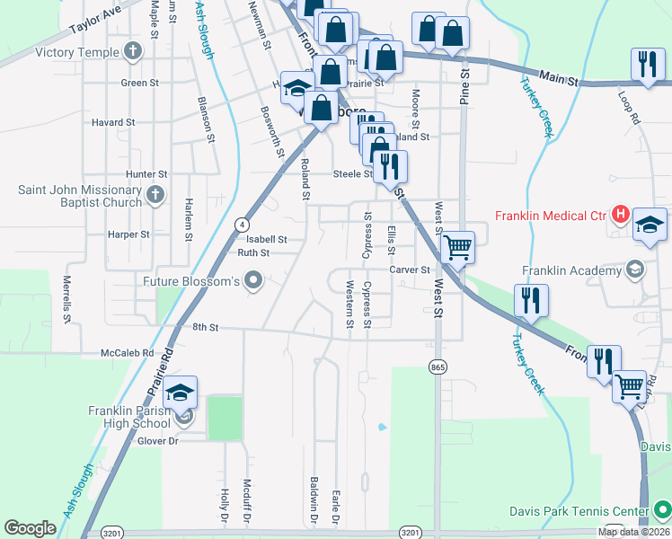 map of restaurants, bars, coffee shops, grocery stores, and more near 810 Carver Street in Winnsboro