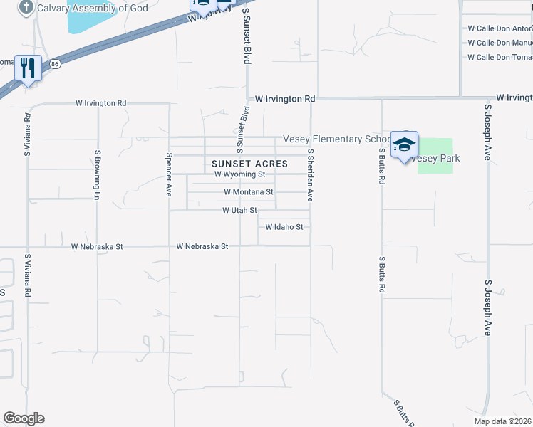 map of restaurants, bars, coffee shops, grocery stores, and more near 5511 West Utah Street in Tucson