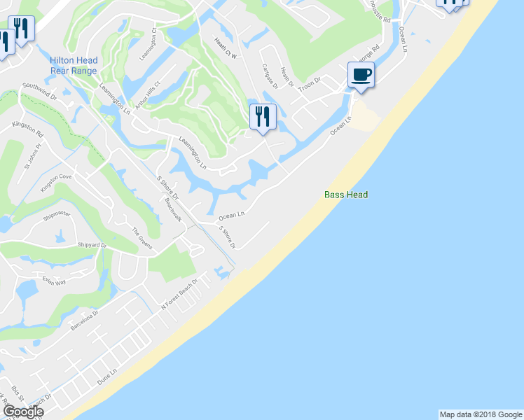 map of restaurants, bars, coffee shops, grocery stores, and more near 104 Ocean One in Hilton Head Island