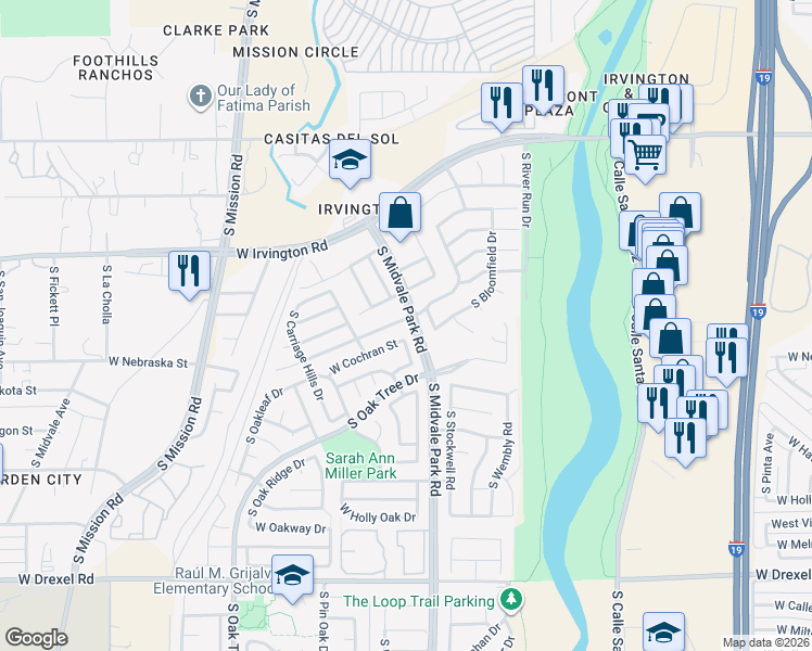 map of restaurants, bars, coffee shops, grocery stores, and more near 1621 West Deacon Drive in Tucson