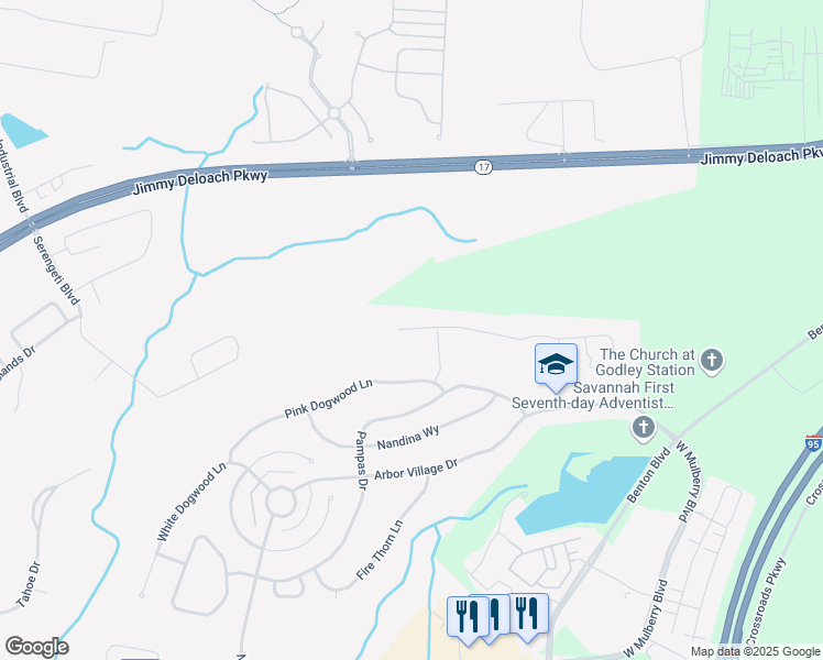 map of restaurants, bars, coffee shops, grocery stores, and more near 306 Godley Station Boulevard in Pooler