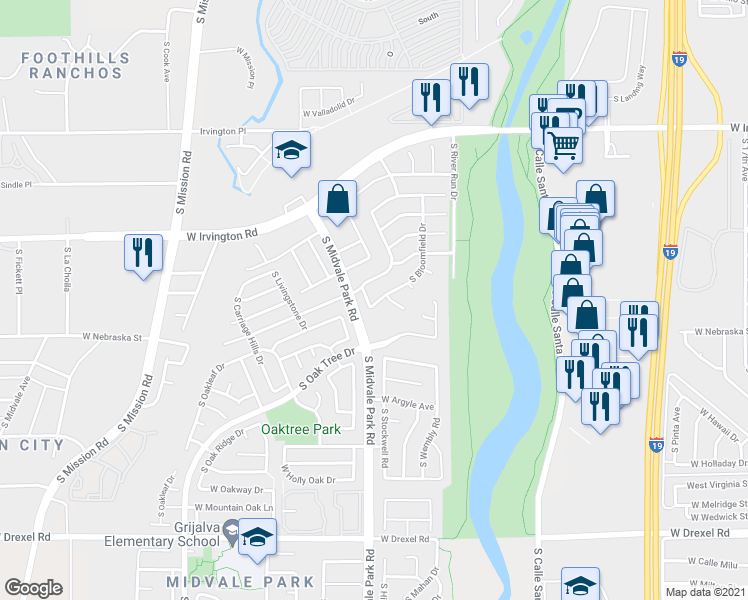 map of restaurants, bars, coffee shops, grocery stores, and more near 5250 South Kappes Drive in Tucson