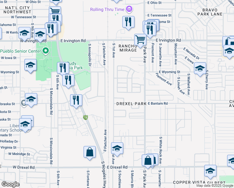 map of restaurants, bars, coffee shops, grocery stores, and more near 774 East Emma Maria Street in Tucson