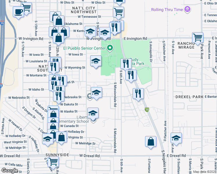 map of restaurants, bars, coffee shops, grocery stores, and more near 133 West Borrego Street in Tucson