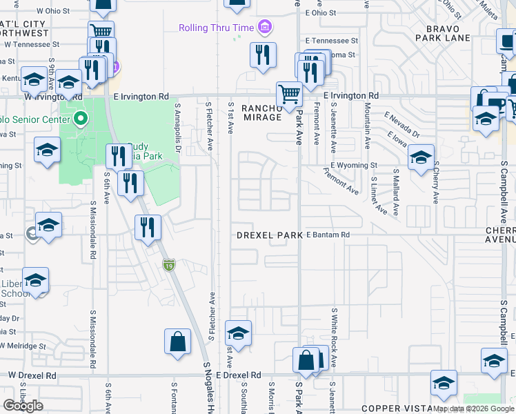 map of restaurants, bars, coffee shops, grocery stores, and more near 774 East Emma Maria Street in Tucson