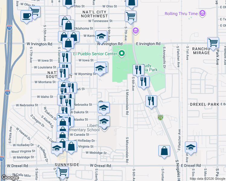 map of restaurants, bars, coffee shops, grocery stores, and more near 174 West Borrego Street in Tucson