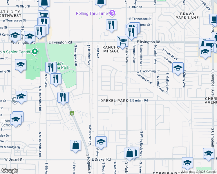 map of restaurants, bars, coffee shops, grocery stores, and more near 818 East Omaet Drive in Tucson