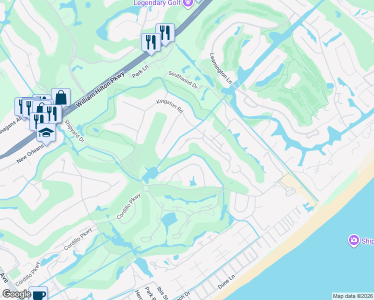 map of restaurants, bars, coffee shops, grocery stores, and more near 35 Kingston Cove in Hilton Head Island