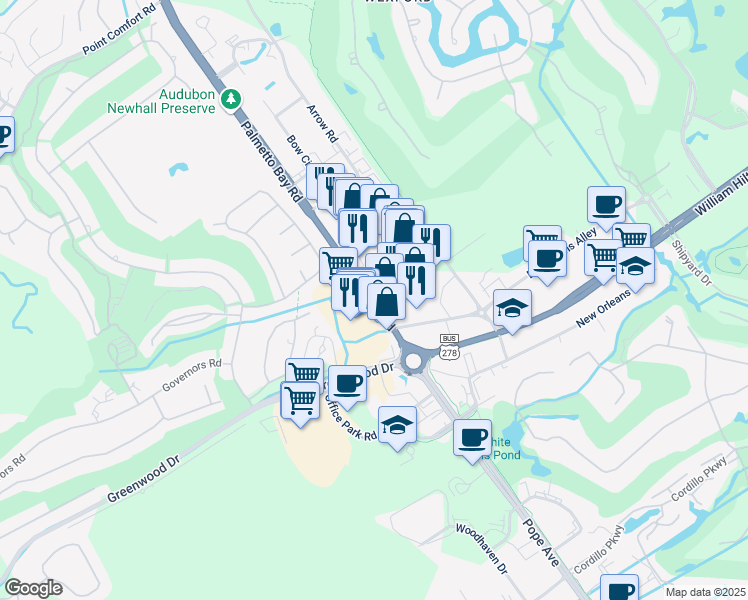 map of restaurants, bars, coffee shops, grocery stores, and more near 2 Target Road in Hilton Head Island