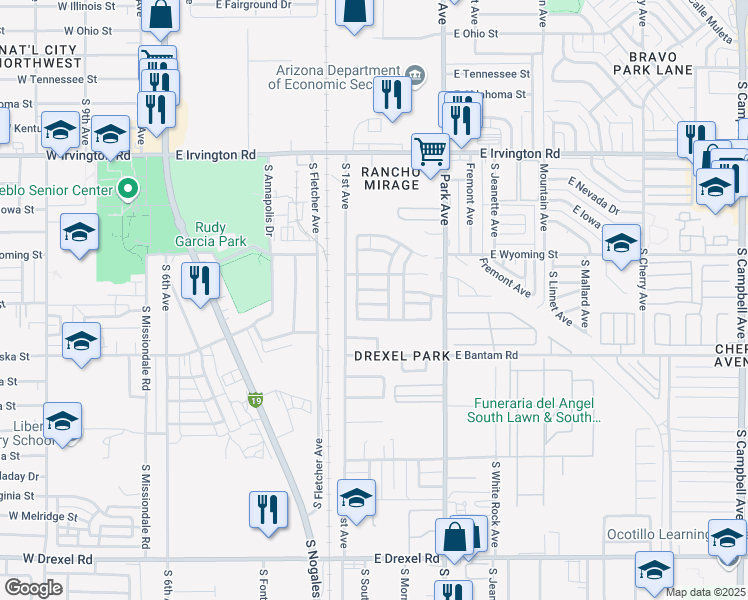 map of restaurants, bars, coffee shops, grocery stores, and more near 789 East Omaet Drive in Tucson