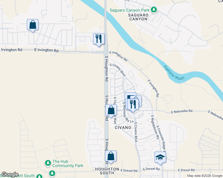 map of restaurants, bars, coffee shops, grocery stores, and more near 5155 South Renewal Lane in Tucson