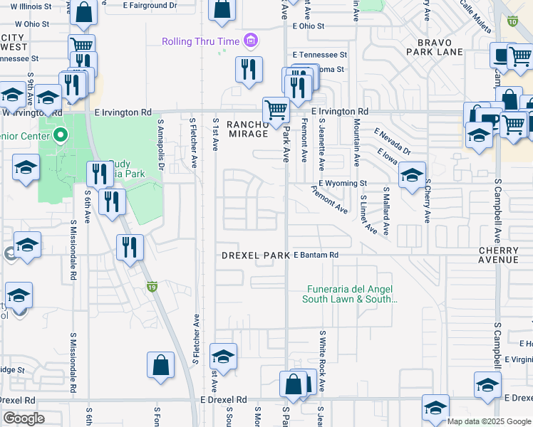 map of restaurants, bars, coffee shops, grocery stores, and more near 5166 South Marmora Avenue in Tucson