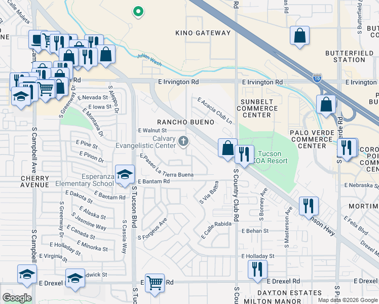 map of restaurants, bars, coffee shops, grocery stores, and more near 5160 South Treat Avenue in Tucson
